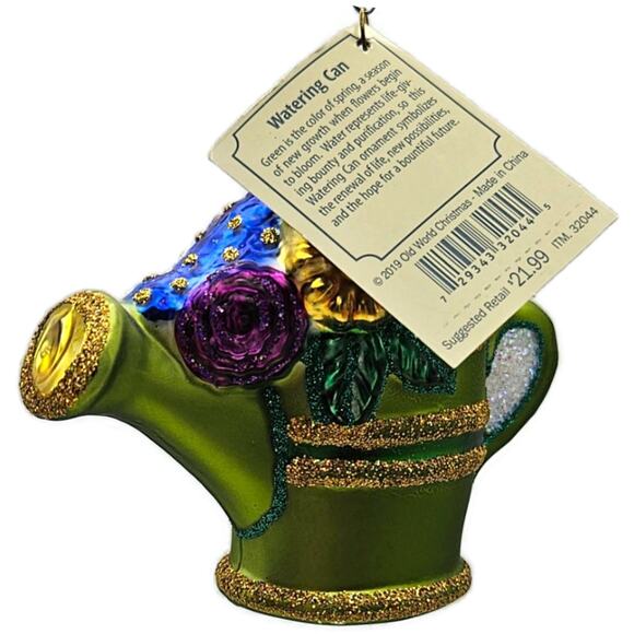 OWC Watering Can Green Flowers Garden Old World Christmas Spring Tree Ornament - Picture 9 of 12